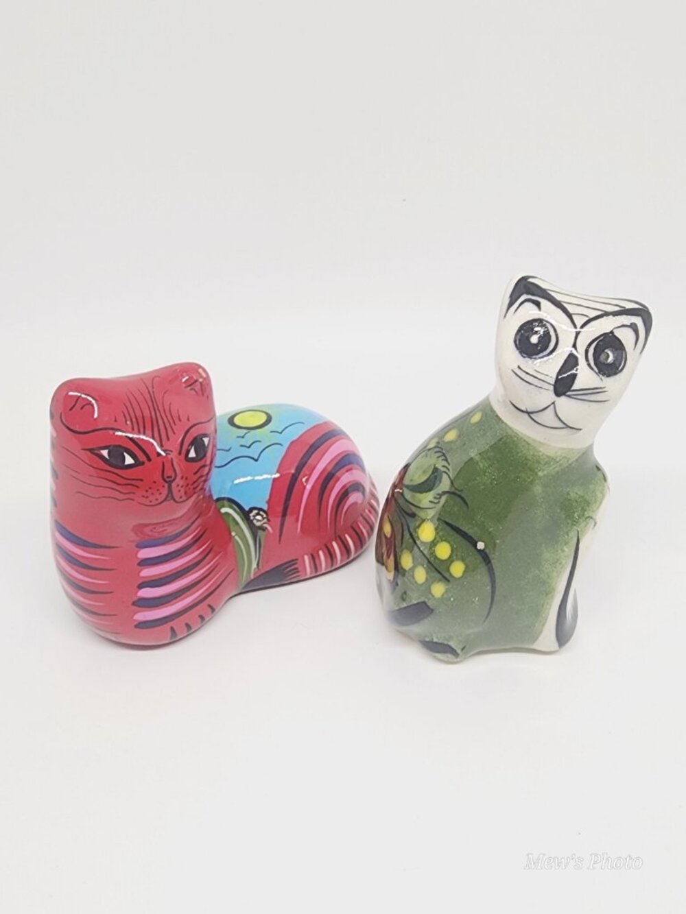 Vintage - Talavera Kitty Cat Figurine Folk Art Hand Painted Set